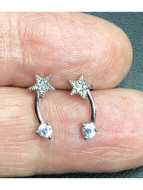 5704 Sterling silver Signed IBB 925 Shooting star CZ stud Earrings